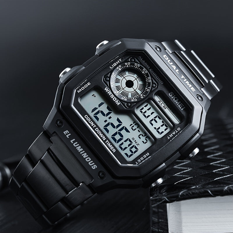 Men's Square Electronic Watch with Luminous Display and Durable Strap