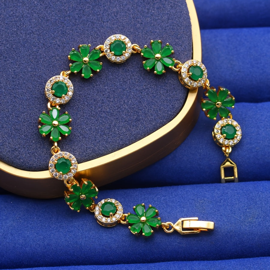 Ayollar uchun sinka zanjirli uzuk va sintetik smaragd va rhinestones bilan