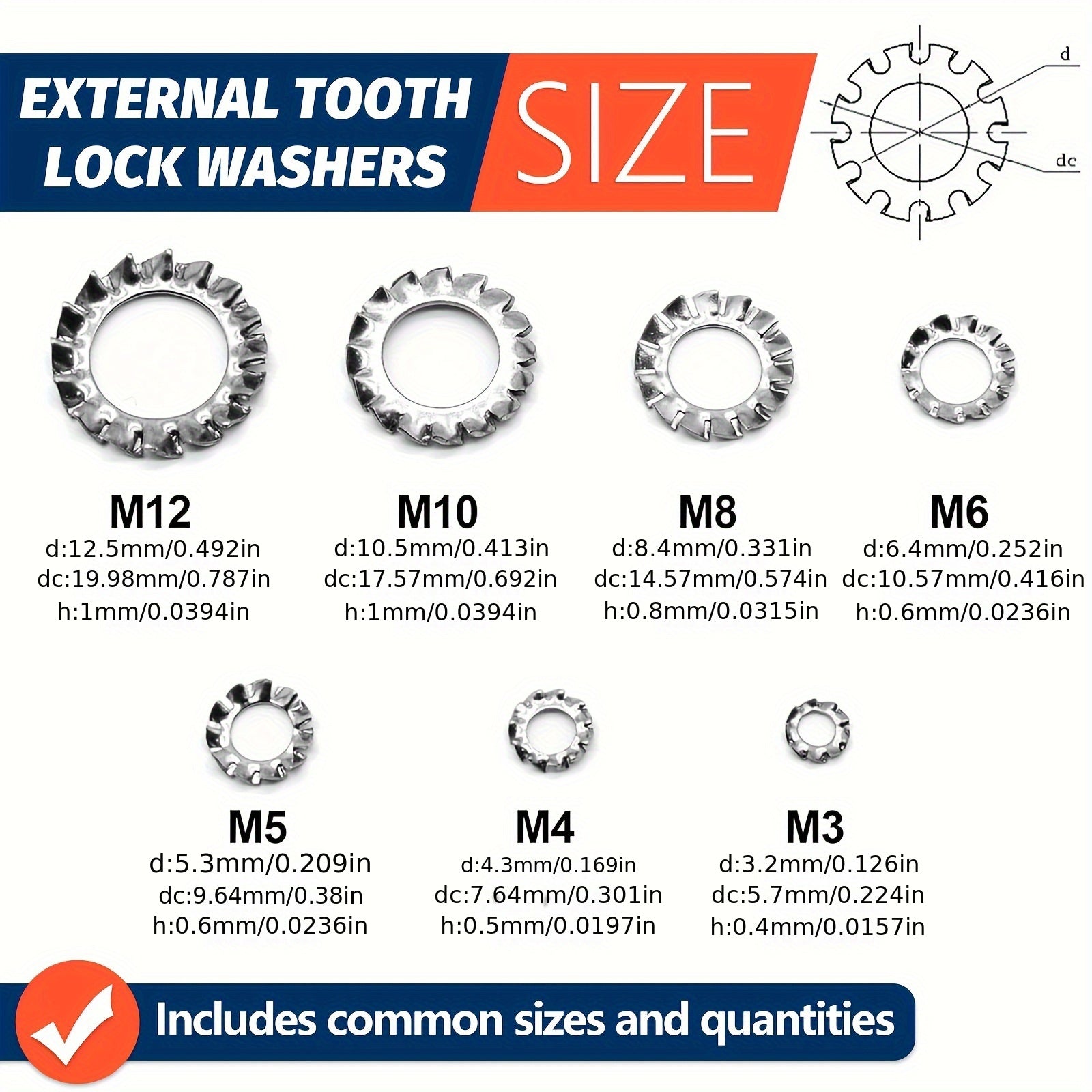 160pcs Stainless Steel External Multi Tooth Lock Washers Set 7 Sizes M3-M12 DIN