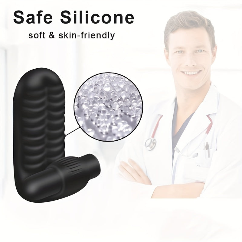 Black Silicone Finger Vibrator Ribbed Texture Battery Included Personal Use