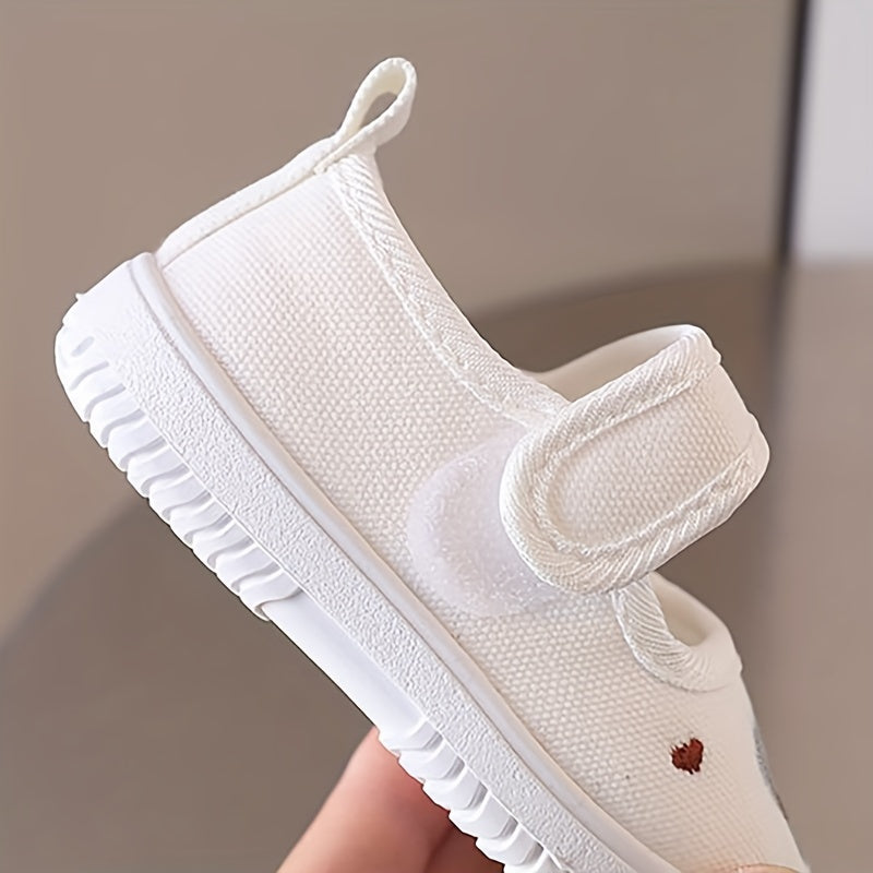 Zapatos de lona para niñas pequeñas y bebés, de caña baja, con bordado de dibujos animados, suela de PVC, fácil de poner y quitar, otoño y primavera