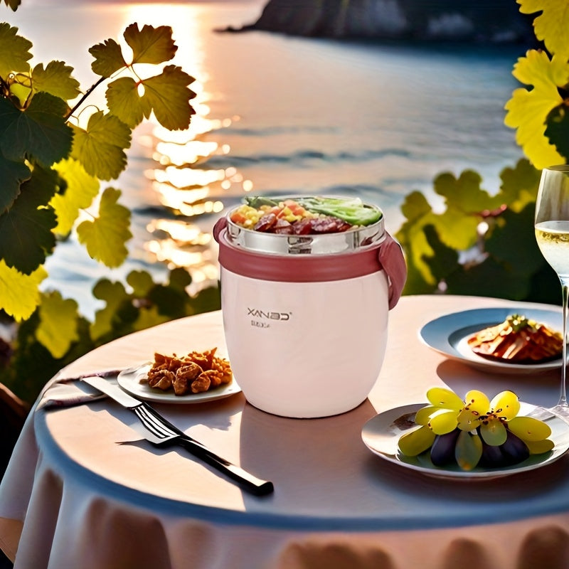 Double-layer vacuum-insulated stainless steel lunch box for hot cold food storage outdoor camping picnics