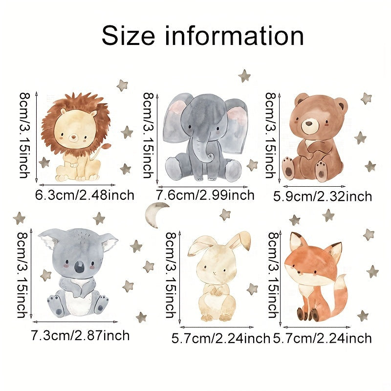 12 Cartoon Animal Wall Stickers for Kids Room Decor Lions Elephants Rabbits Set