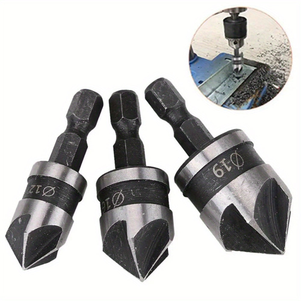 3Pcs HSS Countersink Drill Bit Set Stainless Steel Wood Metal Boring Tools