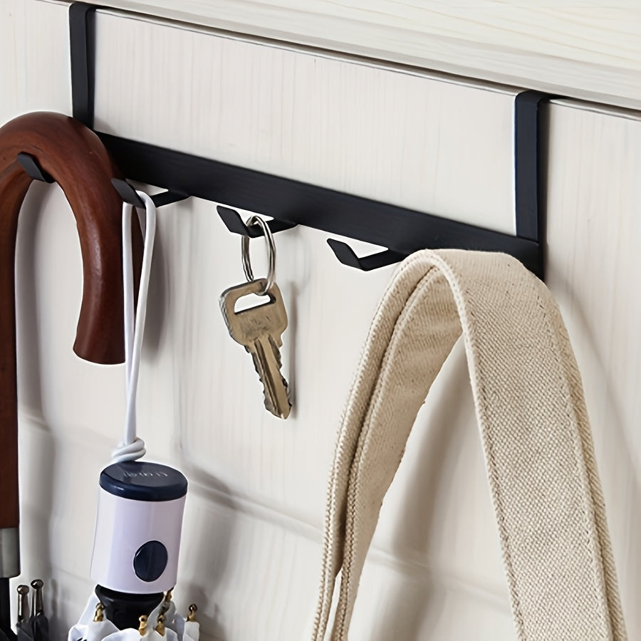 Black Metal Over-the-Door 5-Hook Rack for Coats Towels and Hats