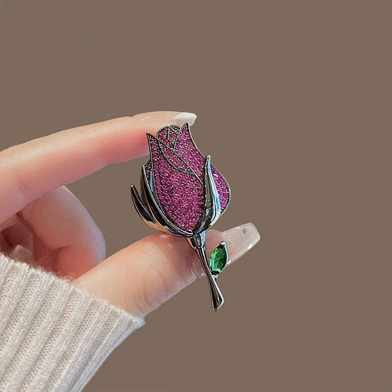 Elegant Rose Flower Brooch Pin Rhinestone Jewelry for Men and Women