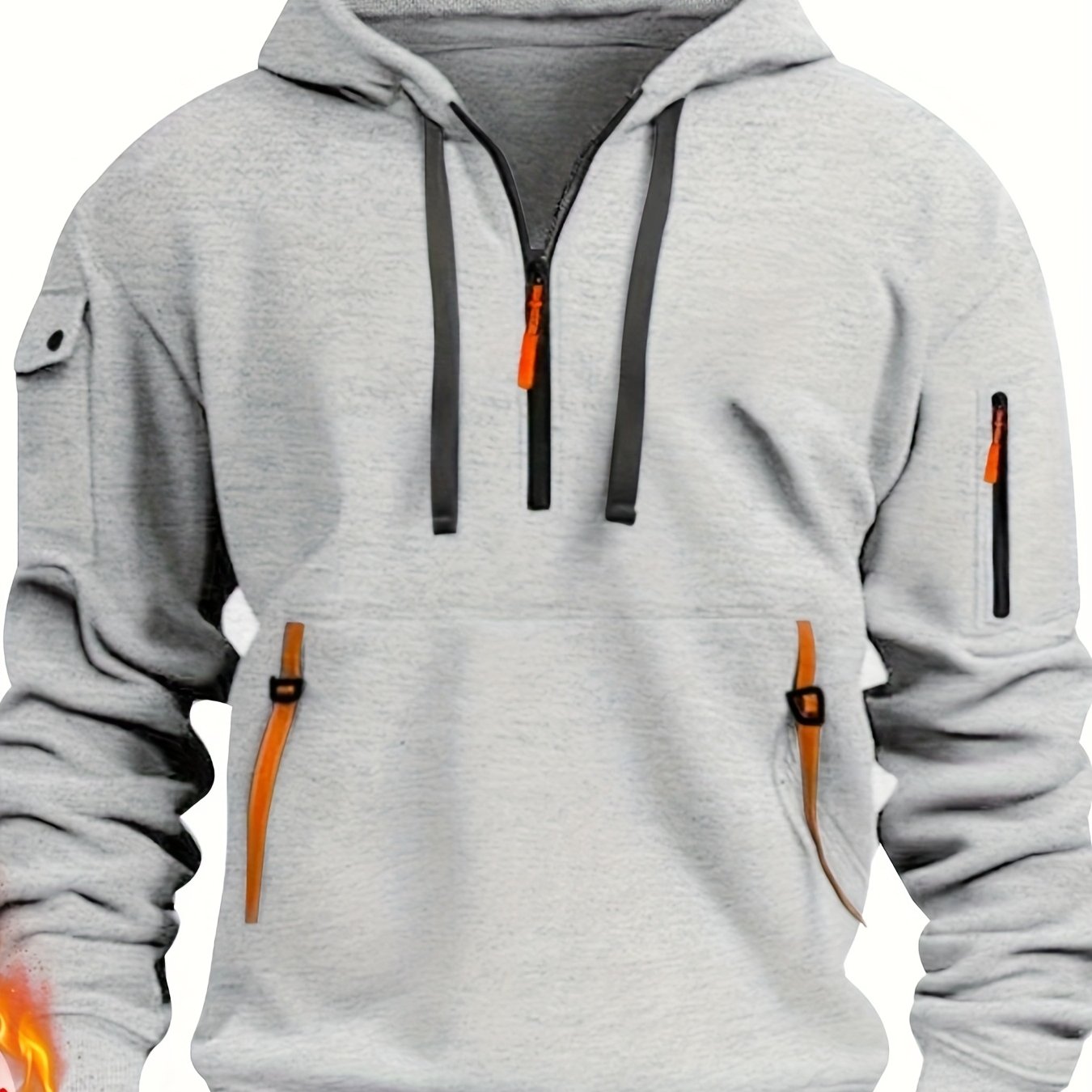 Мужская толстовка с капюшоном с флисовой подкладкой темно-синего цвета с карманами на молнии, спортивная с V-образным вырезом для осени и зимы