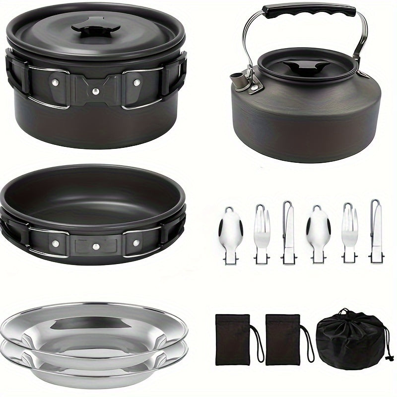 Portable Camping Cookware Set for 2-3 People Aluminum Alloy Foldable and Space-Saving