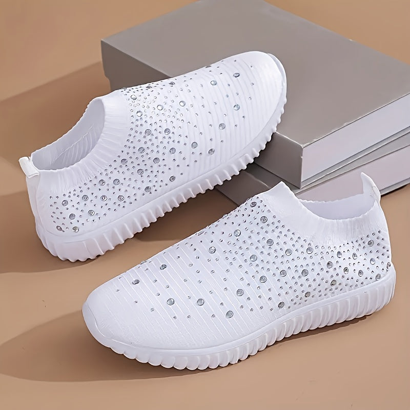 Women's Rhinestone Decor Platform Sneakers Casual Slip-On Outdoor Shoes