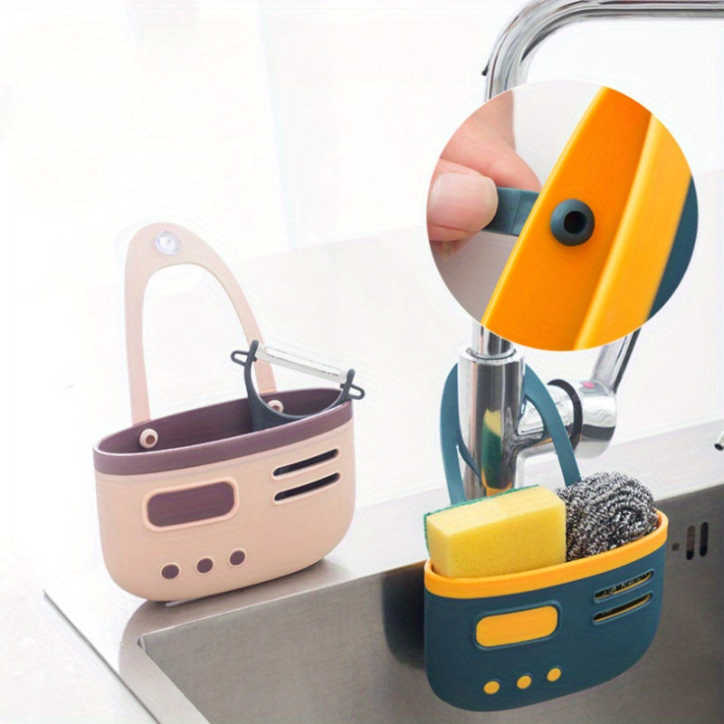 cesta de plástico para fregadero con ventosas de doble capa para almacenamiento en la cocina