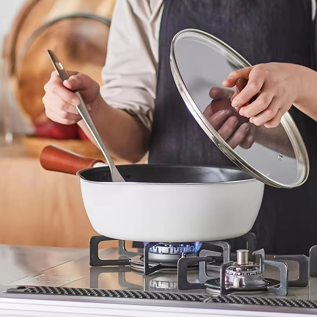 Olla de aluminio fundido antiadherente de 9.84 pulgadas con asa de madera y tapa de vidrio