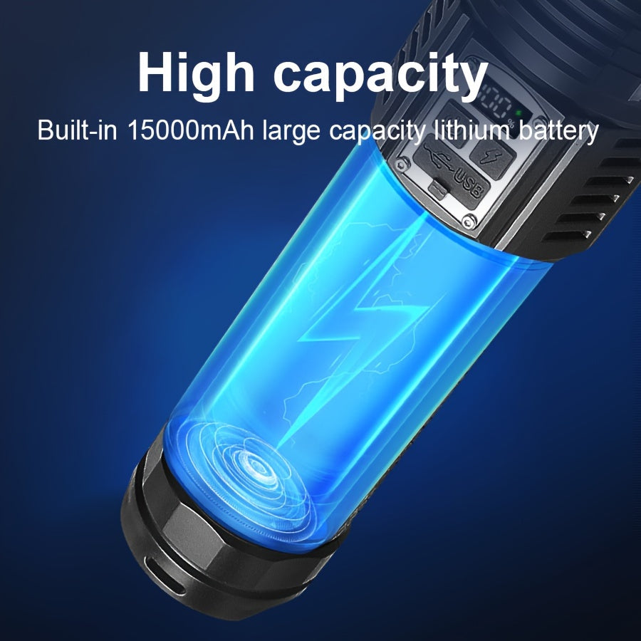 15000mAh Rechargeable LED Flashlight with High Brightness Long Range Camping Lantern Phone Charging