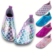 Girls' Mermaid Scale Aqua Socks Slip-On Water Shoes for Beach Pool Outdoor Activities