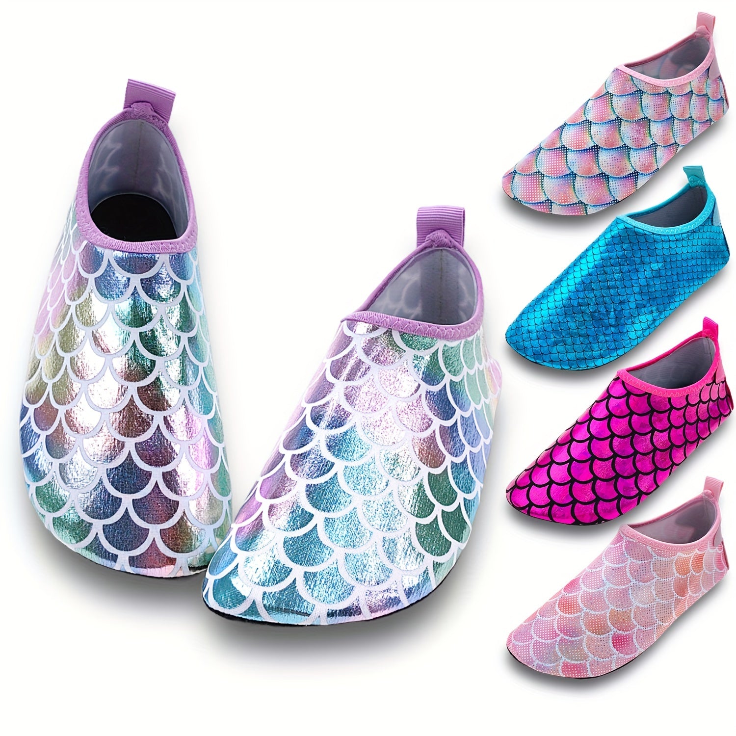 Girls' Mermaid Scale Aqua Socks Slip-On Water Shoes for Beach Pool Outdoor Activities