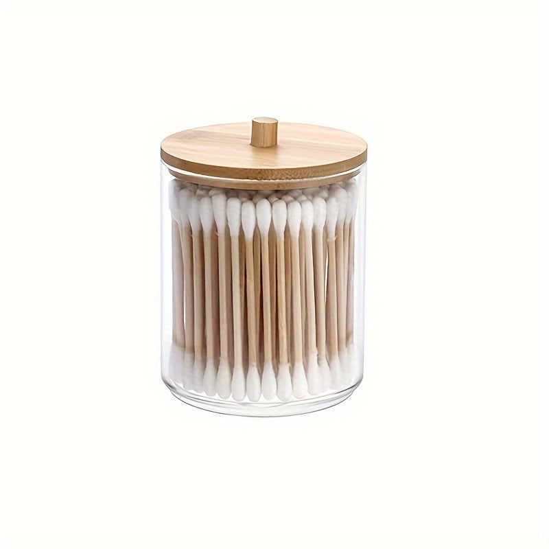 Cotton Pad Holder with Bamboo Lid Bathroom Organization Accessory for Men and Women