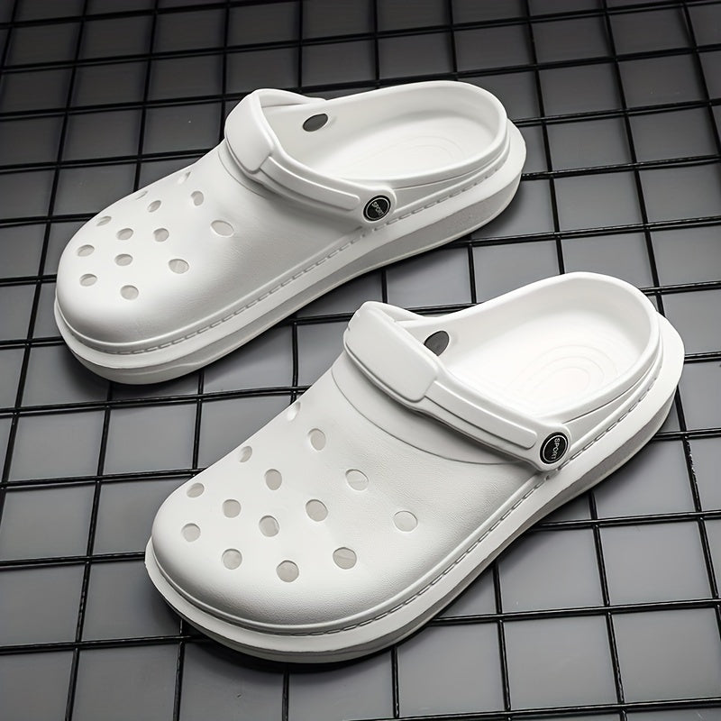 Women's Solid Color Clogs, Casual Hollow Out Garden Shoes, Slip-On Comfort