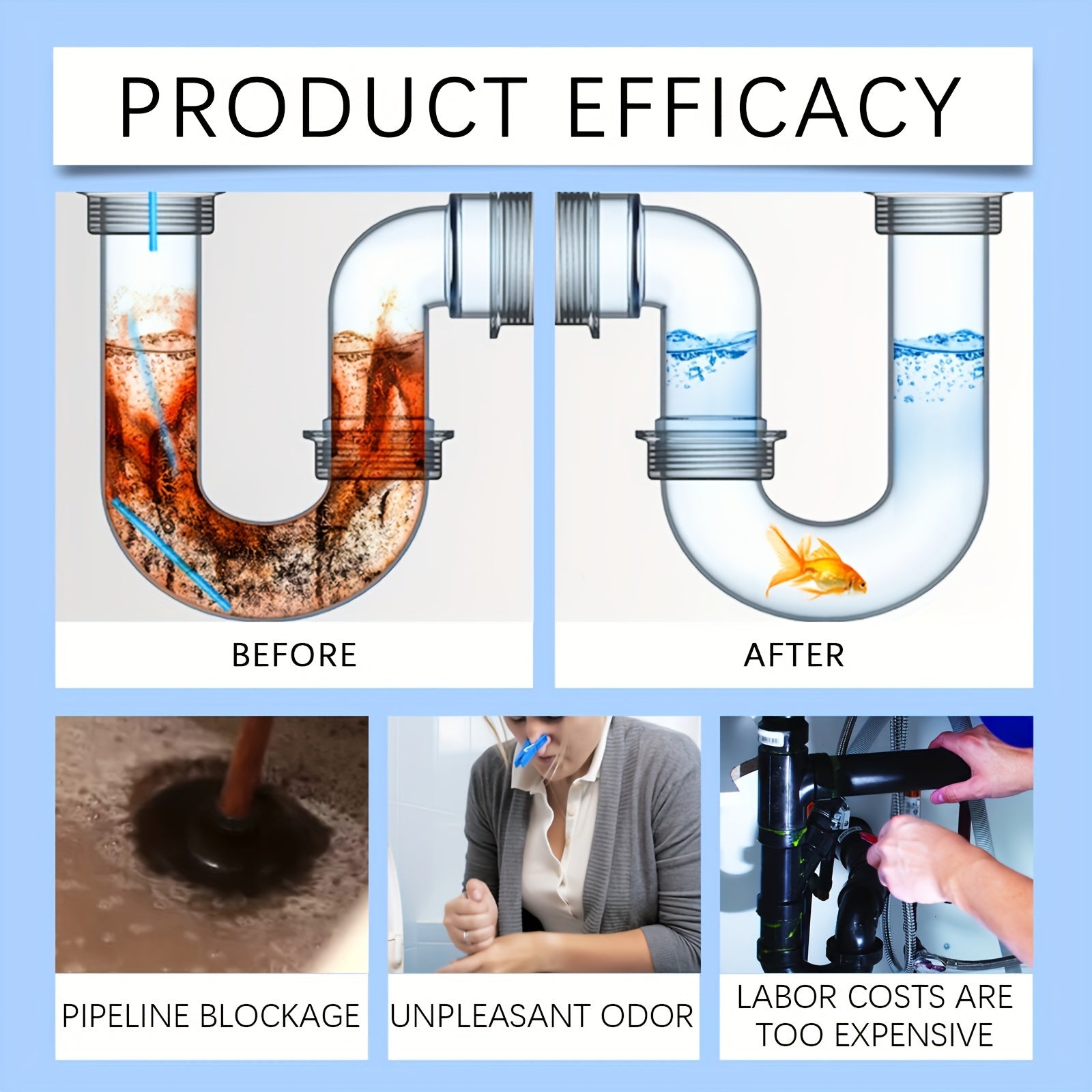 6-Pack Pipe Clog Remover Drain Cleaner for RV Kitchen Bathroom Odor Control