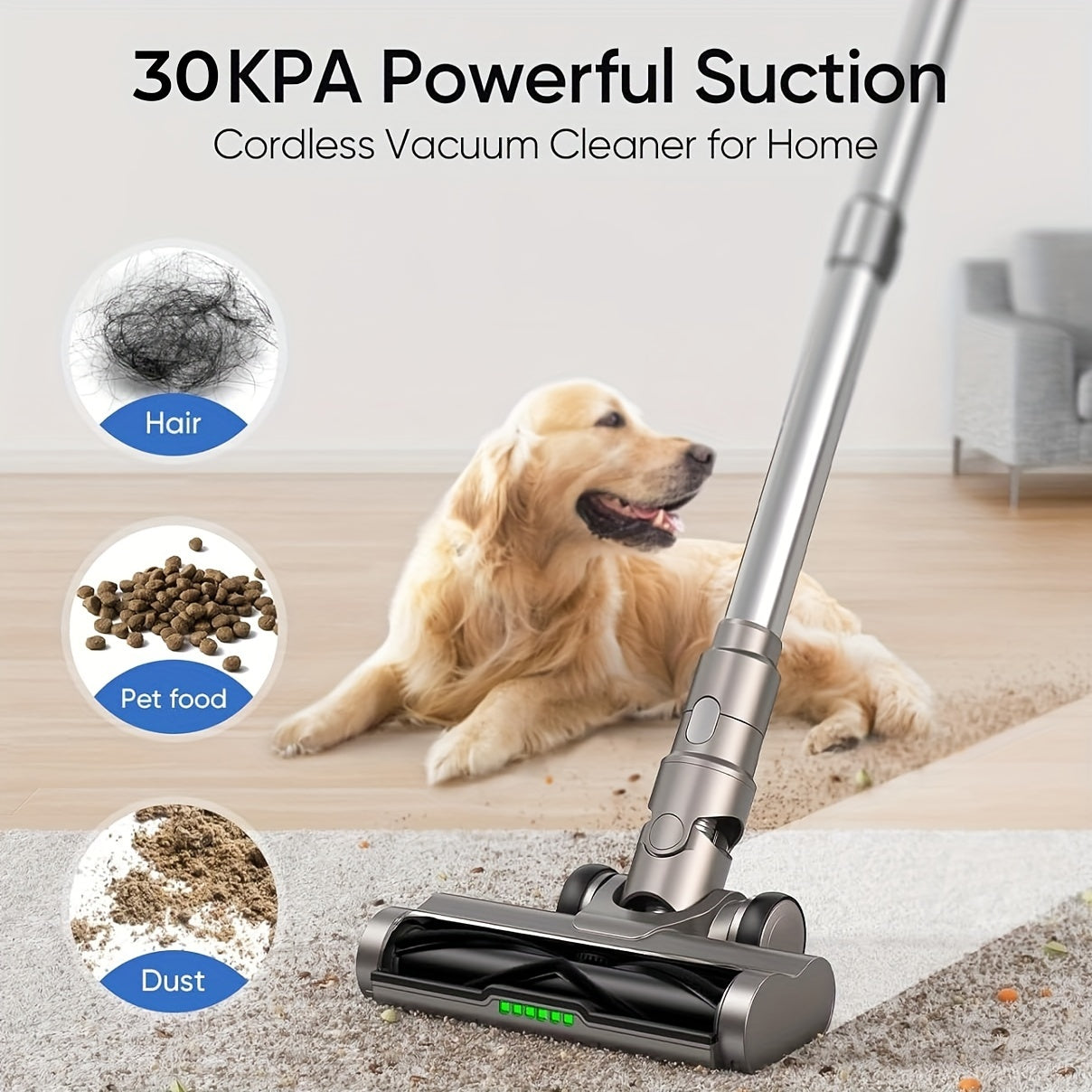 Cordless Vacuum Cleaner with LED Display 30Kpa Suction Pet Hair Carpet Hard Floor