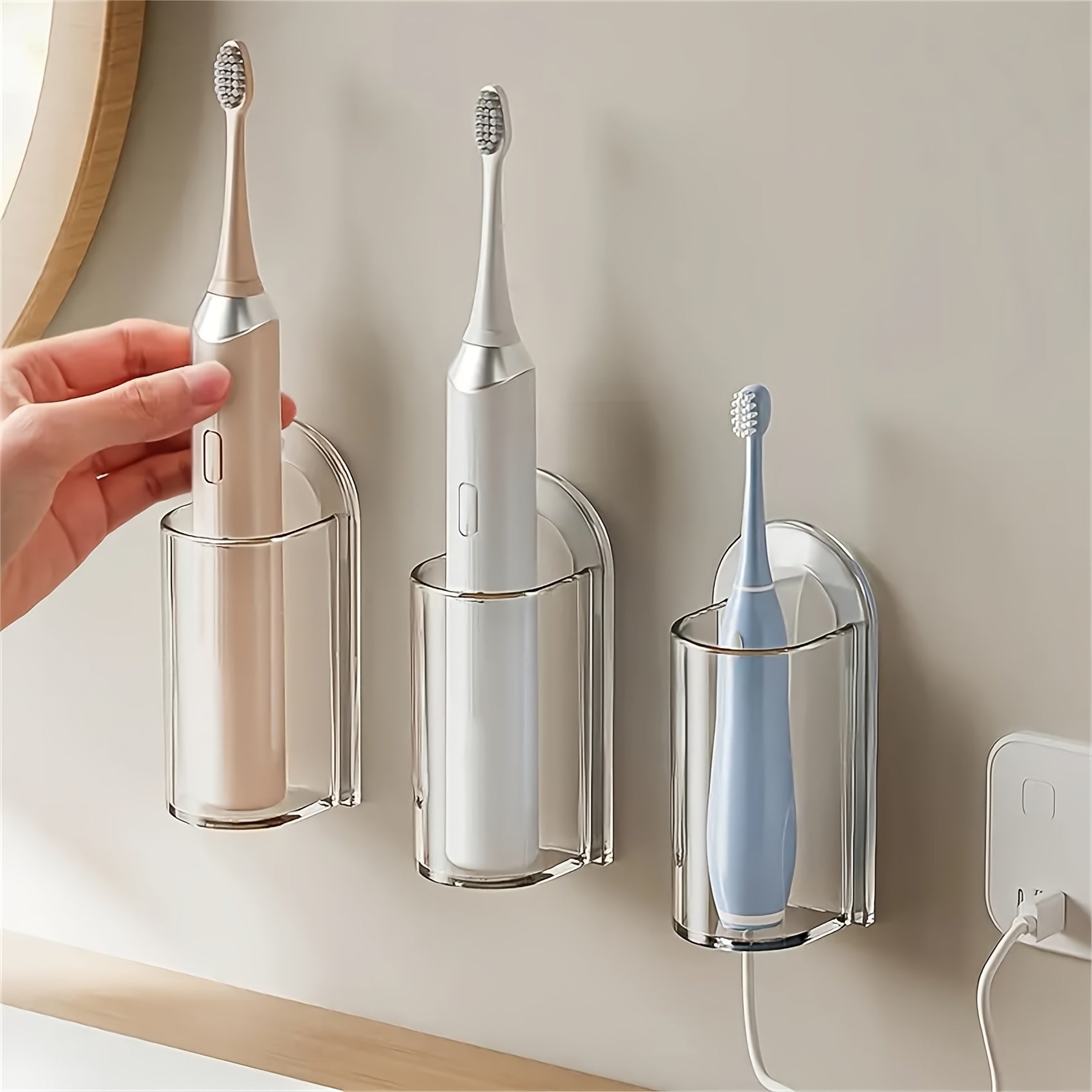 Porta cepillos de dientes de pared de acrílico autoadhesivo, organizador transparente para baño