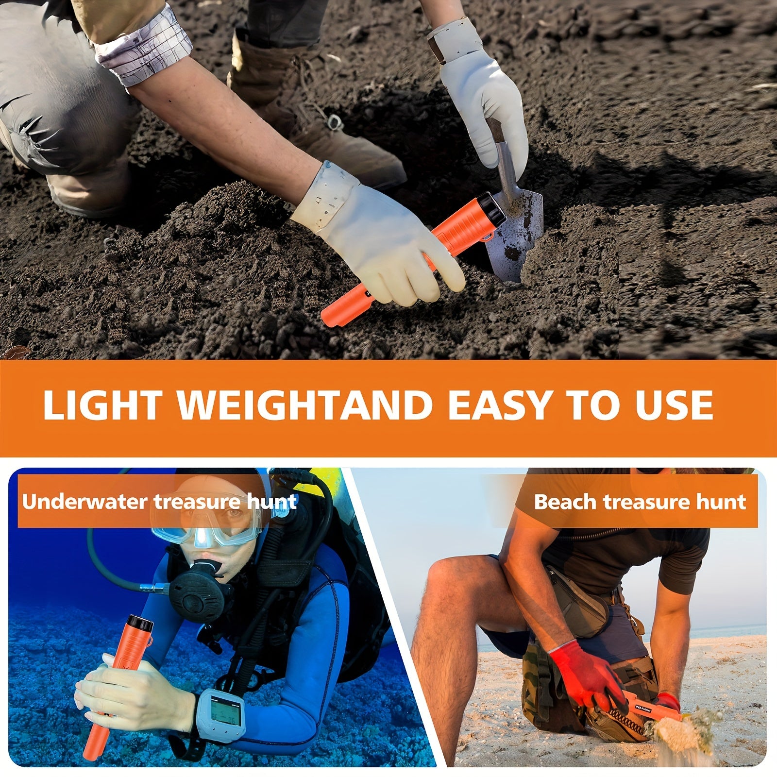 Handheld Metal Detector Pinpointer with 360° High Sensitivity Portable Sand Shovel Battery Powered