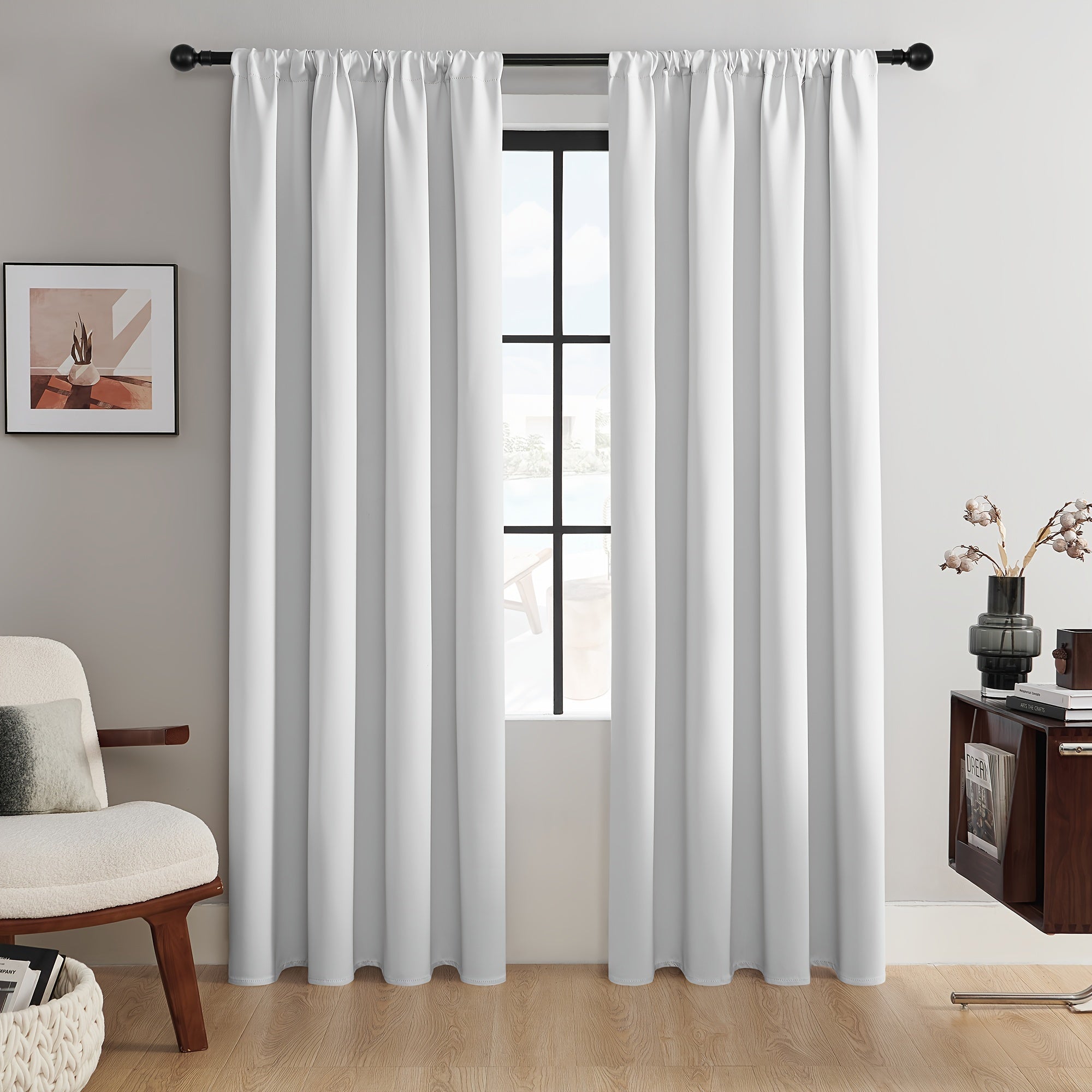Blackout Curtains 2 Panels Polyester Blend Indoor Outdoor Heat Insulation Modern Black