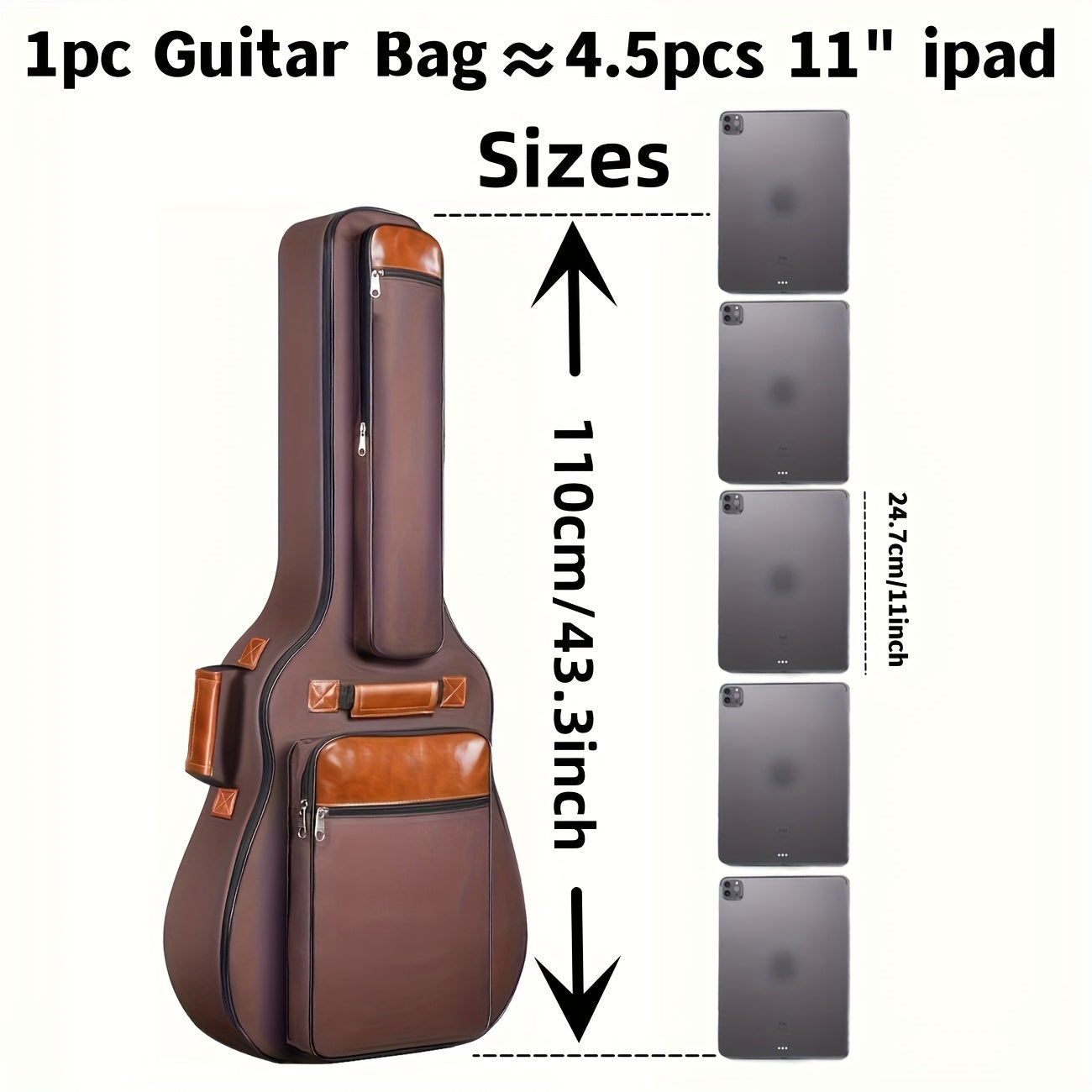 104.14cm Black Guitar Bag for Bass and Acoustic Travel Padded Tote Case