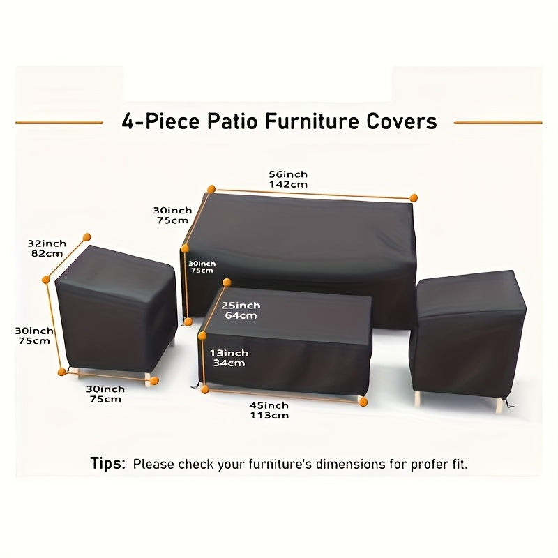4-Piece Outdoor Furniture Cover Set Black Waterproof Windproof Patio Sofa Chair Coffee Table