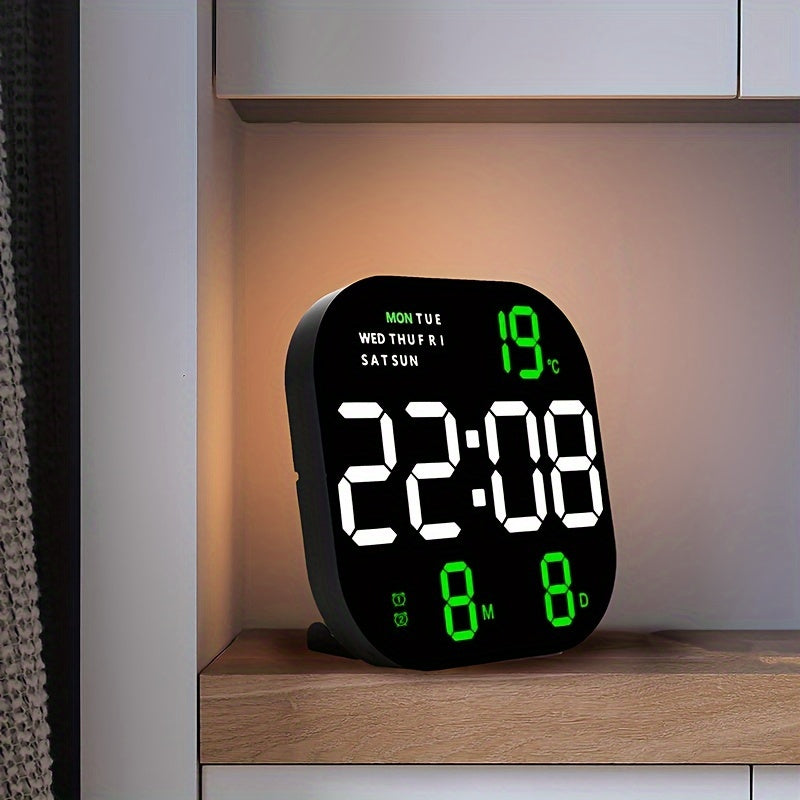 Large LED Wall Clock with Remote Control Digital Display Alarm Calendar Temperature