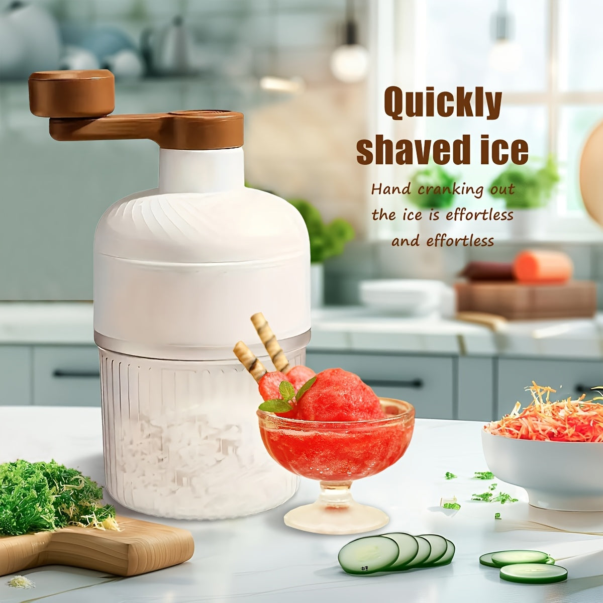 Trituradora de hielo manual portátil para cubitos de hielo y granizados de fruta, no necesita electricidad, para uso en casa y al aire libre