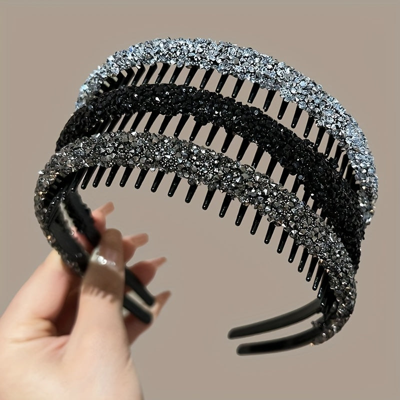 Full Diamond Hairbands with Teeth Anti-Slip for Face Washing and Makeup