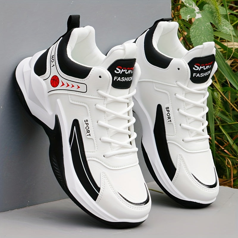 Men's White and Black High-Top Basketball Sneakers Lightweight Cushioned Insole Durable PU Upper