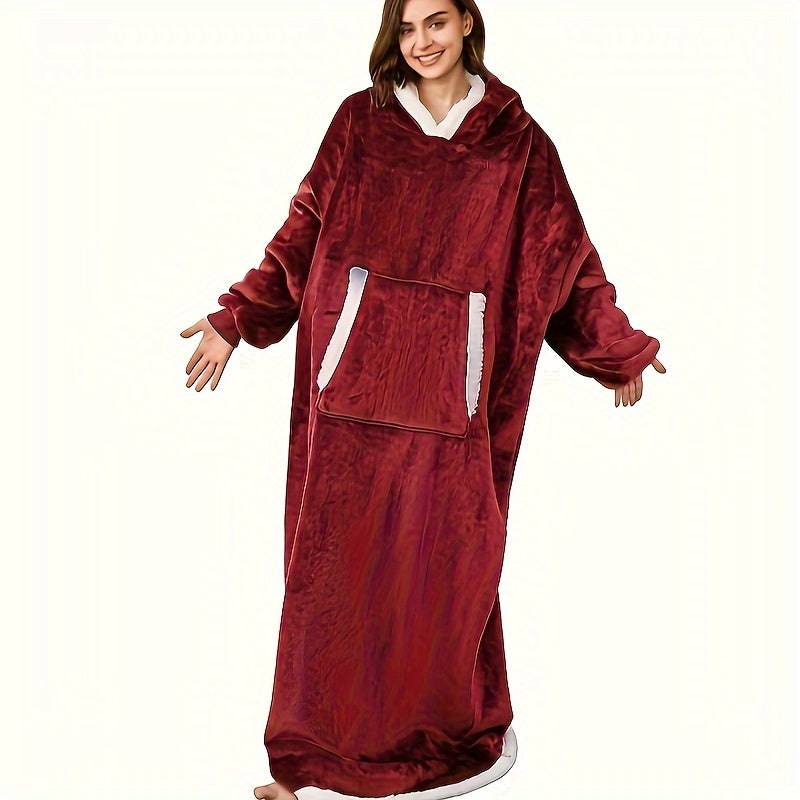 Women's Wearable Blanket Hoodie with Sherpa Fleece, Large Pockets and Hood