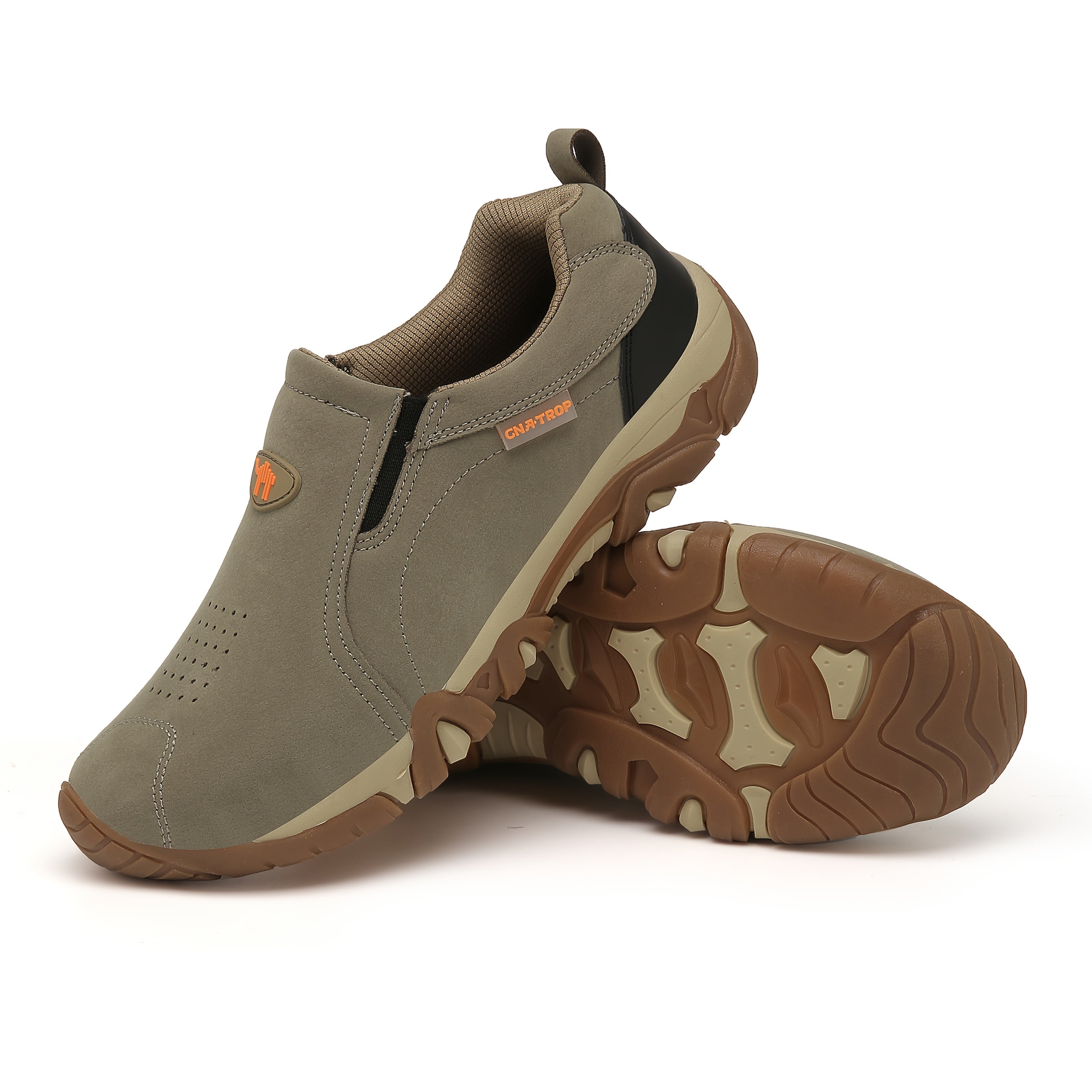 Men's Slip-On Casual Shoes Striped Brown Gray Non-Slip Breathable Low-Top for Hiking Daily