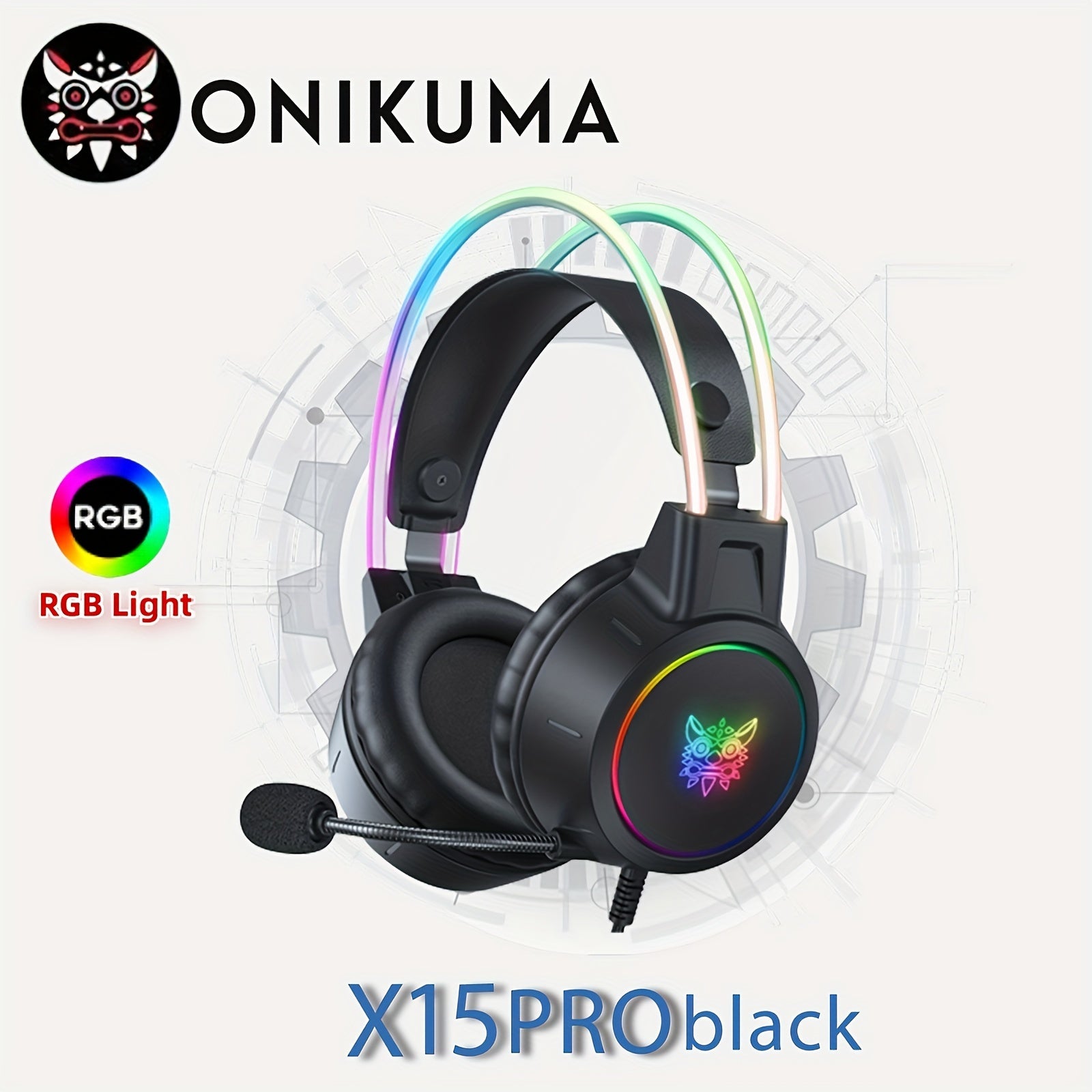 RGB Gaming Headset Noise Cancelling Surround Sound Wired with Detachable Microphone for PC and Laptop