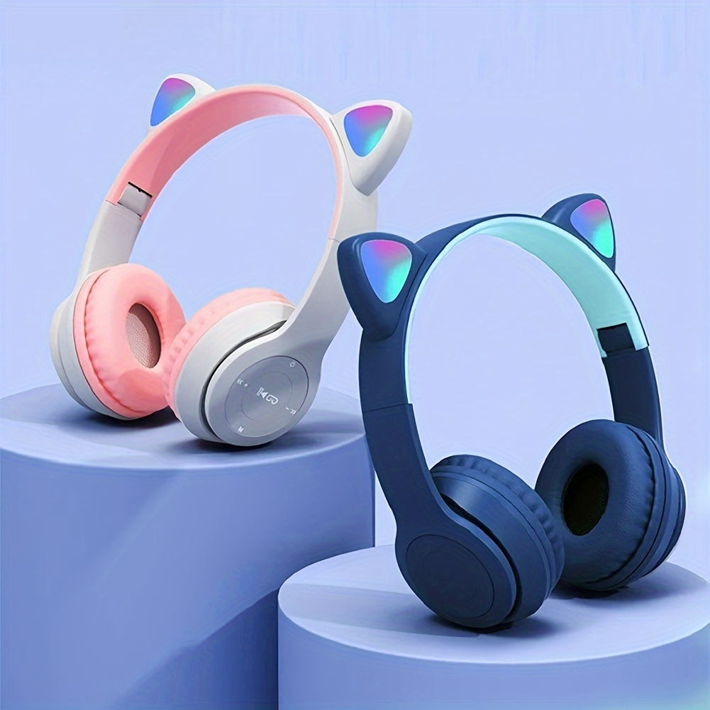 Wireless Cat Ear Headphones with LED Lights Stereo Wireless Headset for Phones and Tablets