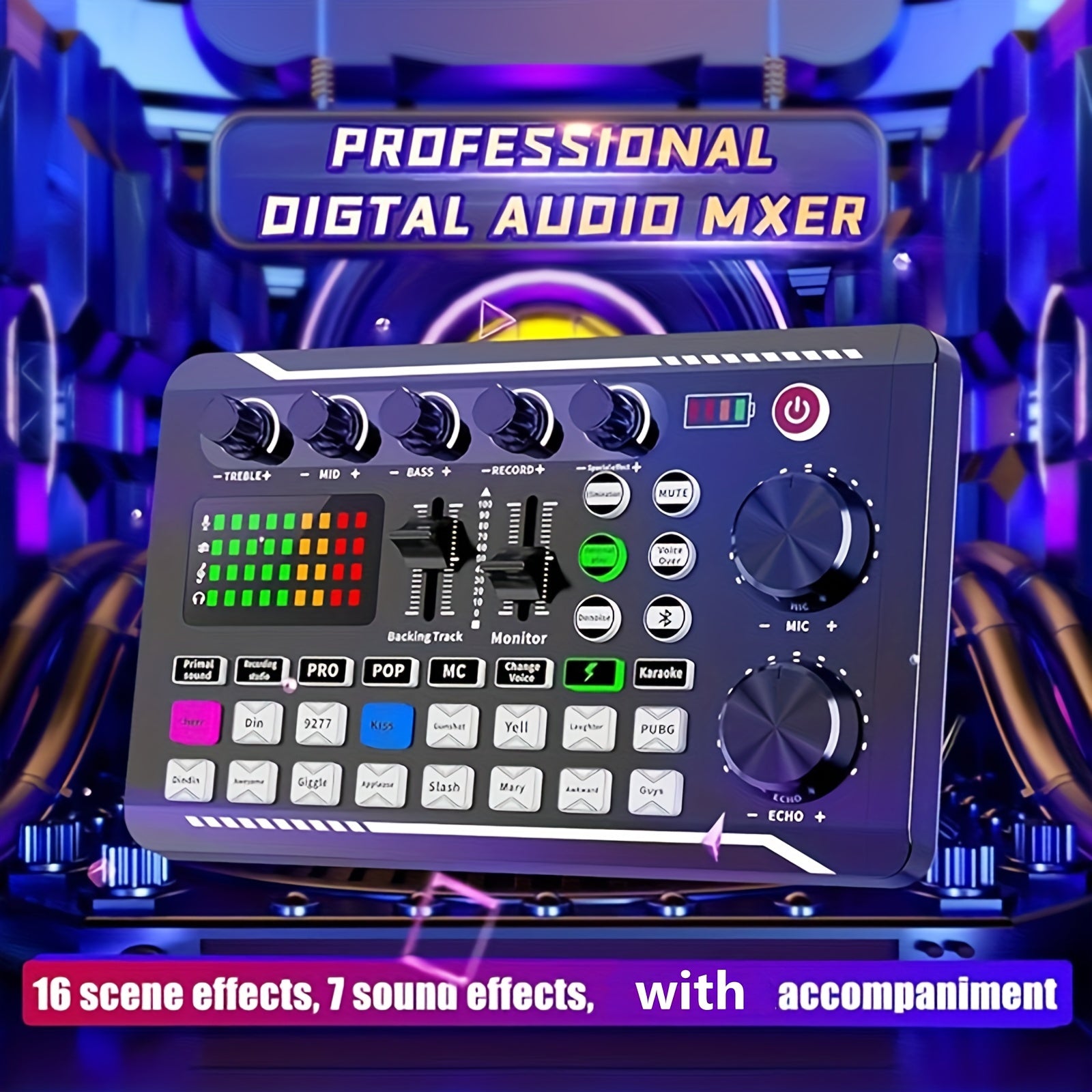 Mezclador de audio profesional con carga USB, efectos DJ, cambiador de voz para PC y smartphone, negro