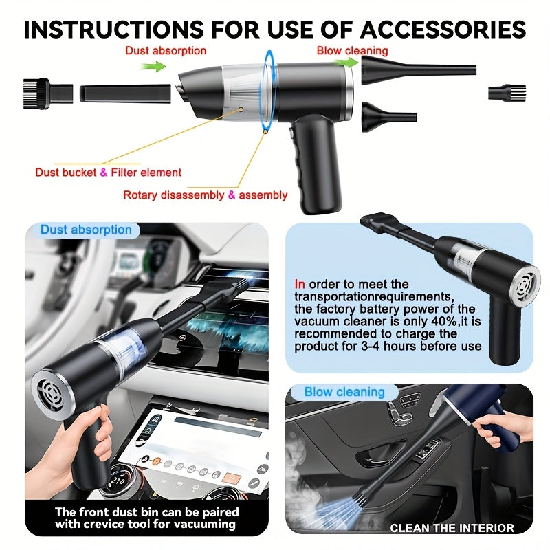 Cordless Handheld Car Vacuum Cleaner with Cyclonic Suction and Blow