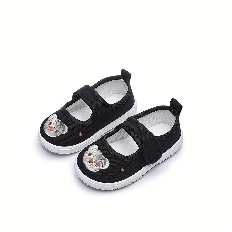 Infant Toddler Girls Canvas Shoes Low Top Cartoon Embroidery PVC Sole Easy On/Off Fall Spring
