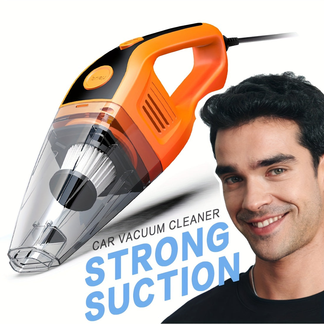 Ручной автомобильный пылесос с проводным сборщиком пыли, насадкой для щелей и всасыванием 6 кПа
