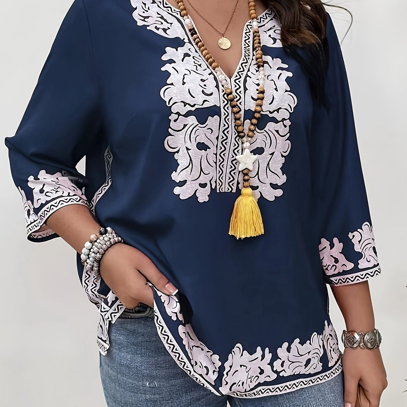 Women's Floral Print V-Neck Long Sleeve Blouse Polyester Spandex Stretchy All-Season