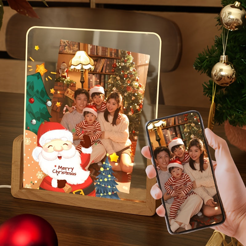 Персонализированная светящаяся акриловая рамка в форме сердца для Рождества - настраиваемое фото, идеальное семейное украшение и персонализированный подарок для близких, подходит для возрастной категории 14+