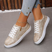 Women's Metallic Gold Snake Faux Leather Low-Top Sneakers