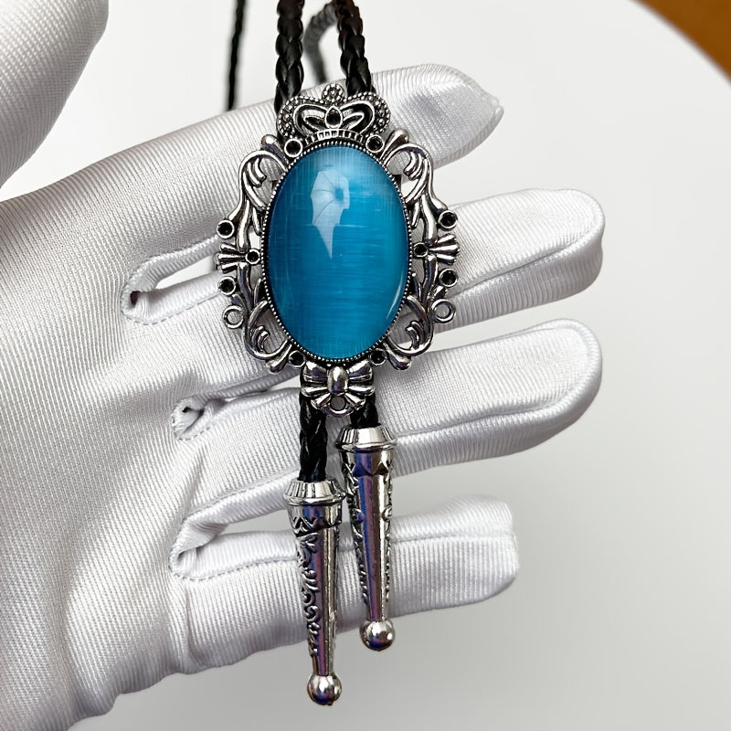 Men's Bolo Tie Faux Gemstone Necklace Western Cowboy Shirt Accessory