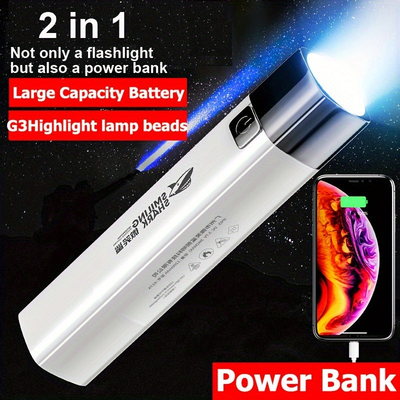 LED Flashlight with Power Bank 150-350 Lumens Rechargeable Lithium Battery USB Rechargeable Outdoor Camping Hiking