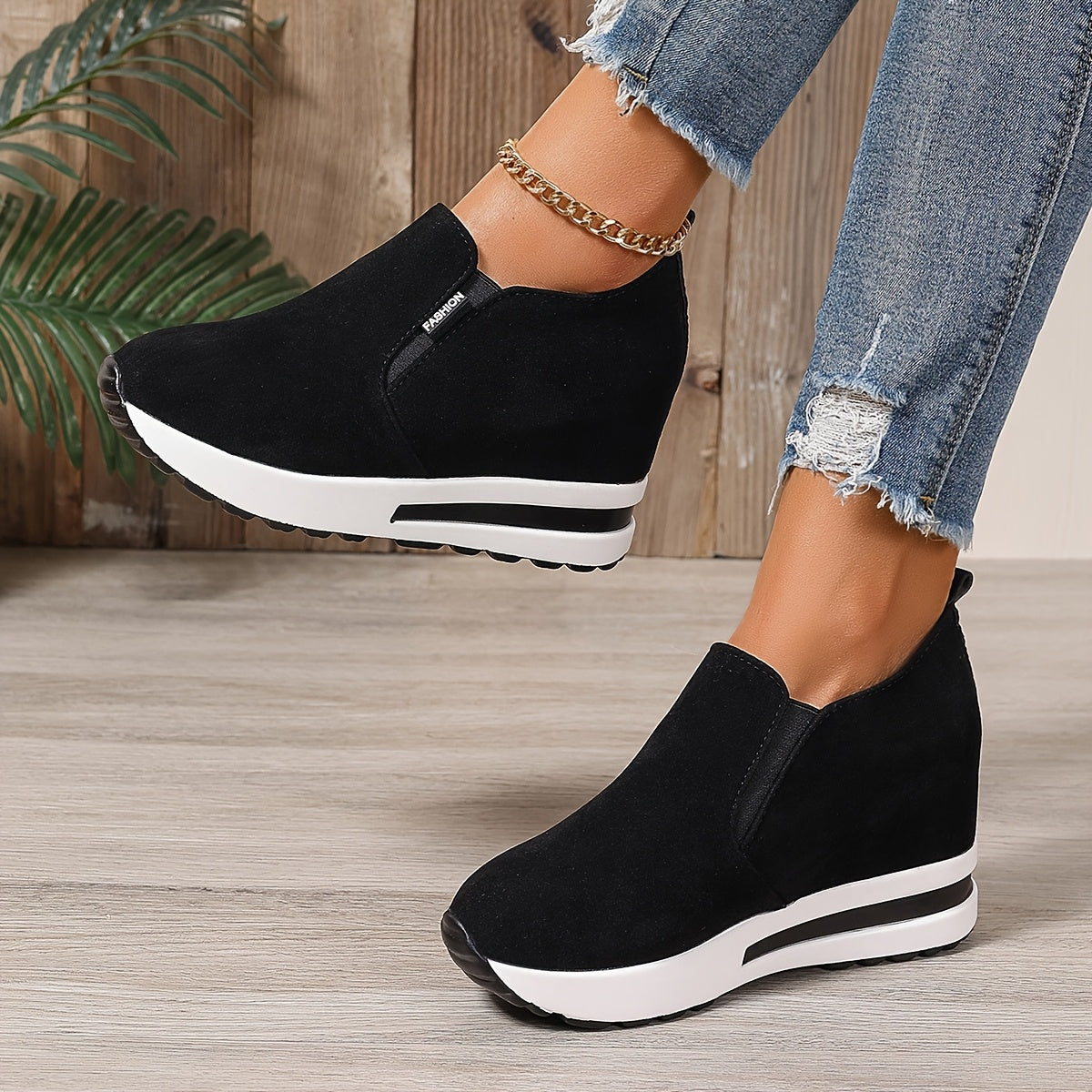 Women Casual Wedge Sneakers Slip-On Waterproof Platform Shoes