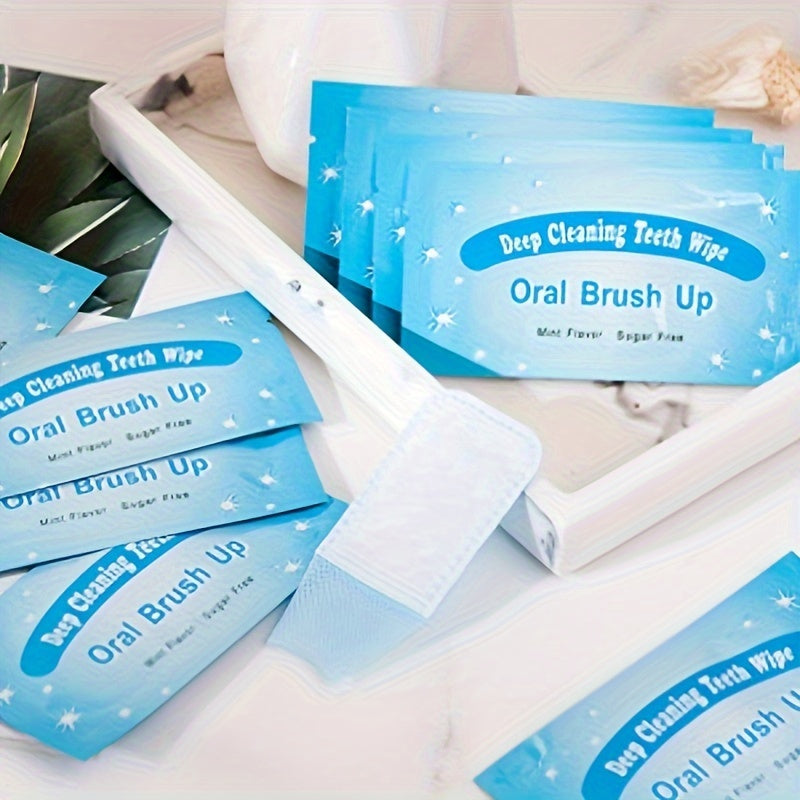 100Pcs Mint Flavored Finger Tooth Wipes Oral Cleaning Teeth Whitening