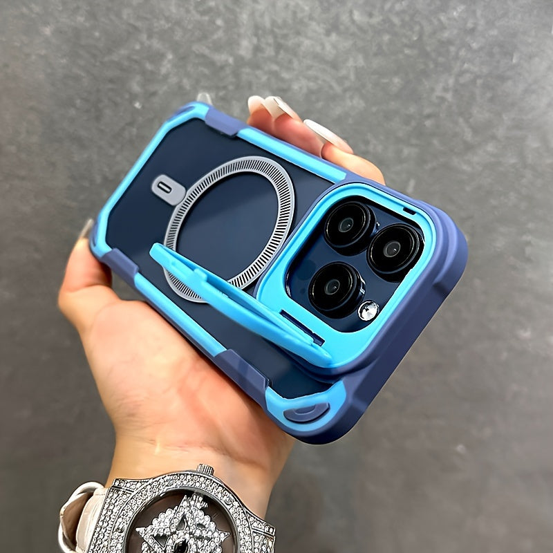 Transparent Shockproof Phone Case for iPhone with Magsafe and Camera Lens Stand