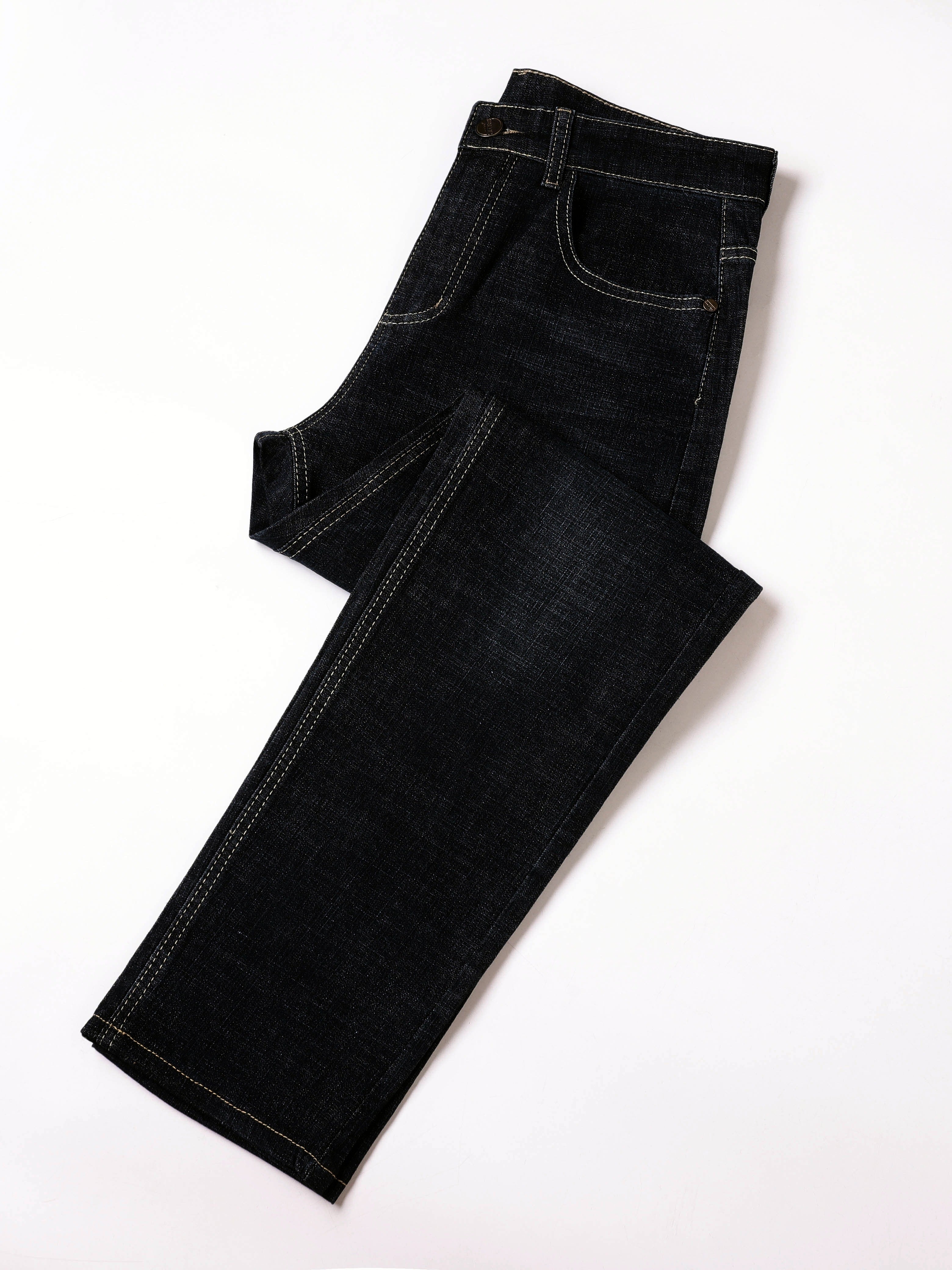 Men's Solid Denim Jeans Casual Cotton Blend Washed Pockets All-Season