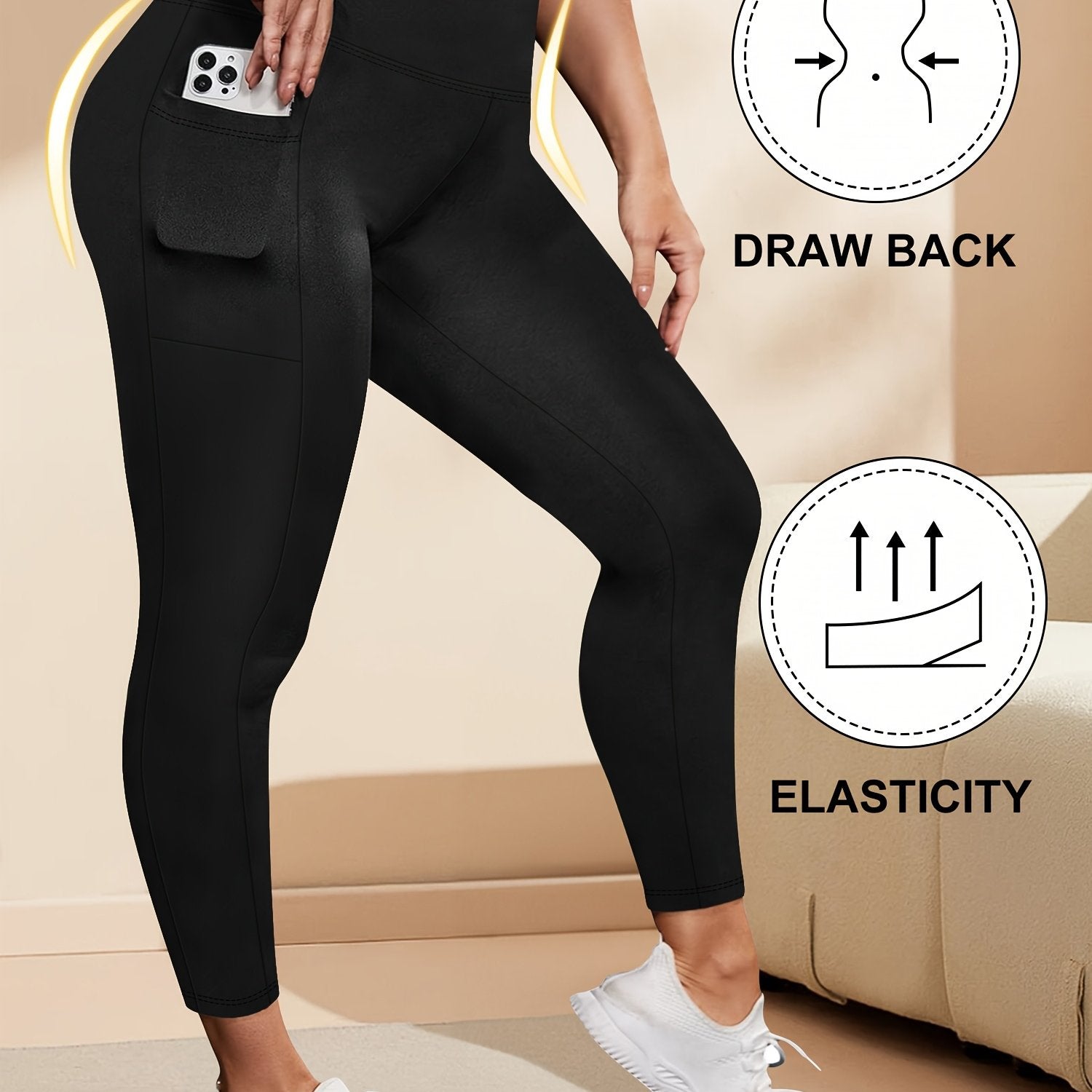 Women's High-Waisted Elastic Slimming Leggings with Side Pockets