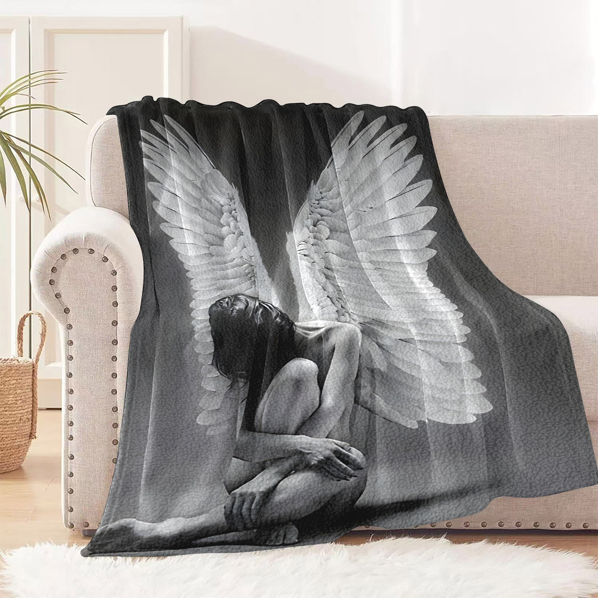Fallen Angel Wings Print Flannel Throw Blanket Hypoallergenic Soft Warm All-Season